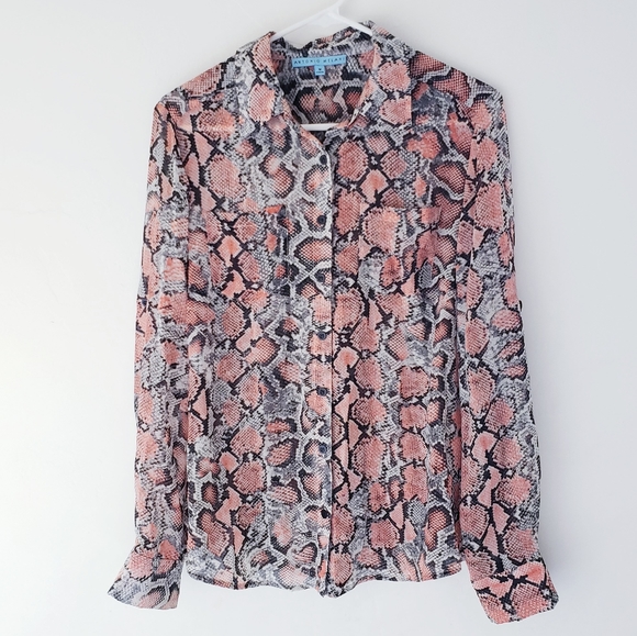 ANTONIO MELANI Tops - Antonio Melani Snake Print Button Down Top, Coral